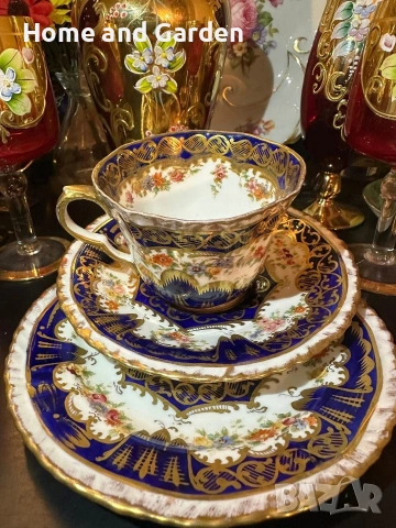 ☕ Crown Staffordshire Edwardian England circa 1907 – Троен сет „Кобалт & Злато“, снимка 11 - Други - 54026106