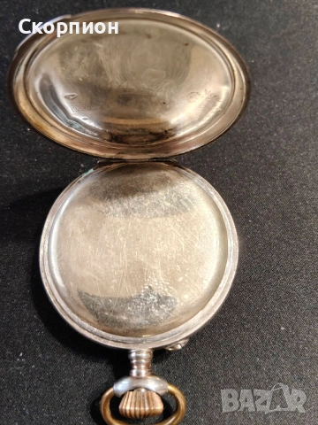 Швейцарски СРЕБЪРЕН джобен часовник FRIEDE с позлата - 10 РУБИНА ПРОМОЦИЯ, снимка 5 - Джобни - 48361909