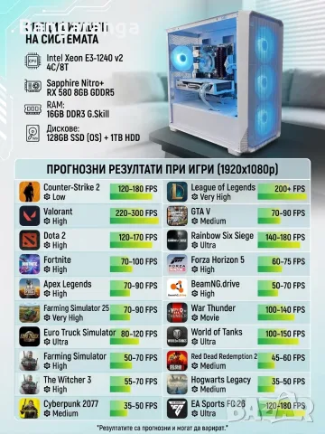 Геймърски компютър / Intel 8x3.80Ghz / 16GB RAM / RX 580 8GB / SSD , снимка 10 - Геймърски - 55464705