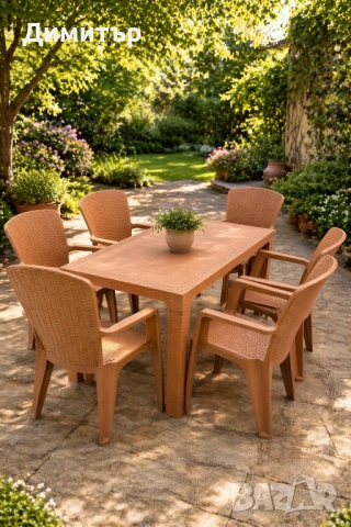 Комплект маса + 6 стола или 4 стола ратан 3 цвята и размери маси мод.1