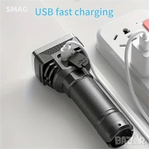 Акумулаторен фенер с USB зареждане, черен, 4 режима_1236591, снимка 2 - Къмпинг осветление - 54519138