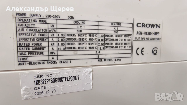 Crown ASW-12B4/BRP (инверторна сплит система), снимка 5 - Климатици - 54058094