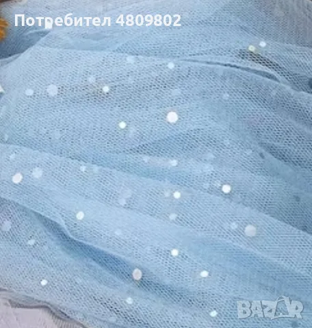 Тюл небесно син 100х150см, сребърни точки 