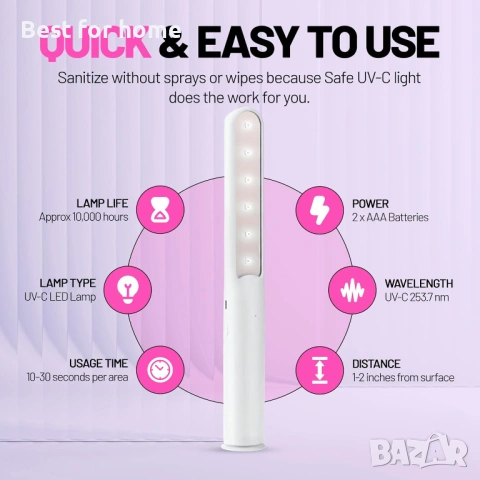 REAL SIMPLE RS UV Light Sanitizer Wand - Преносимо UVC дезинфекциращо устройство за дома, снимка 3 - Други стоки за дома - 54652164