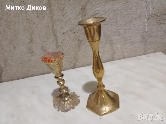 месингови свещници 2 броя Н- 22см и 14 см, снимка 3 - Декорация за дома - 55422235