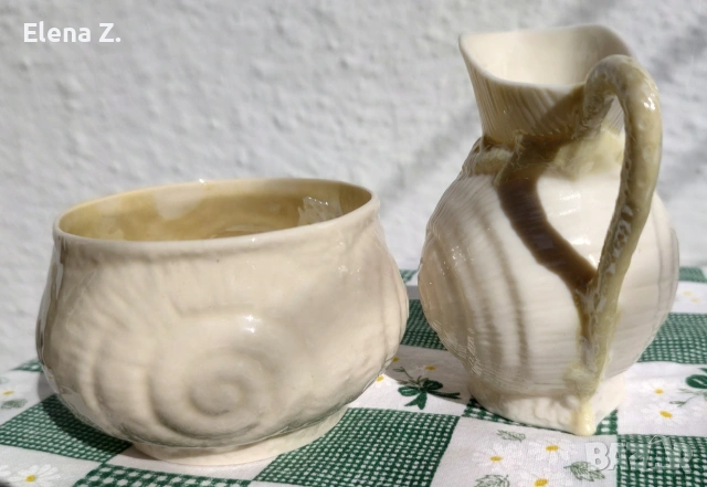 Антикварни и винтидж латиери и захарница Belleek - с морски охлюви, снимка 5 - Други - 54966286