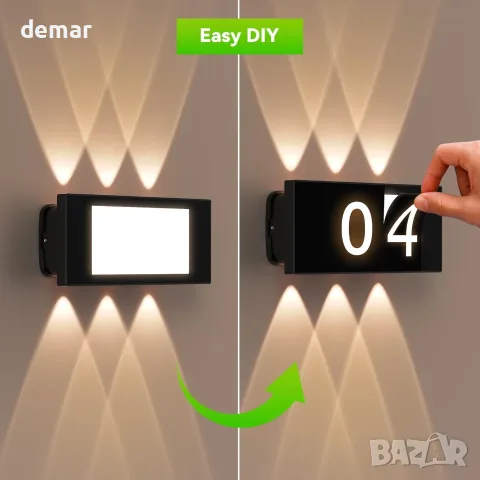 Смарт/LED стенна лампа за външен монтаж с табло с номера и IP66, Easy DIY, снимка 2 - Външни лампи - 55507323