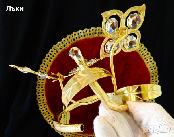 Позлатена фигура Водно конче,Цвете,24 k Gold Plated,кристали. , снимка 6 - Антикварни и старинни предмети - 54989015