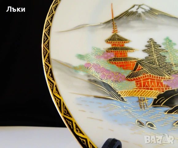 Чиния японски порцелан Satsuma Kazan 20 см.,злато. , снимка 4 - Антикварни и старинни предмети - 54151535
