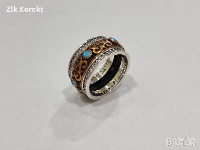 Сребърен пръстен с тюркоаз, снимка 4 - Пръстени - 55104421