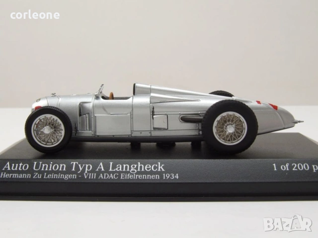 Auto Union Typ A Langheck n2 VIII ADAC Eifelrennen 1934 Hermann zu Leiningen - мащаб 1:43 Minichamps, снимка 6 - Колекции - 54940611