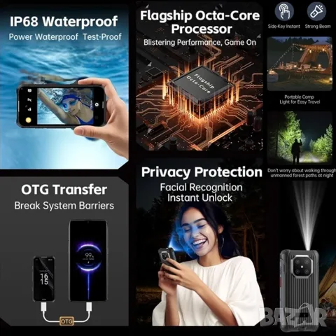 MaxO 4G Mini Rugged Cell Phone IP68 Waterproof 3.88" 6GB 128GB Android 12 Unlocked Smartphone, снимка 9 - Телефони с две сим карти - 55652635