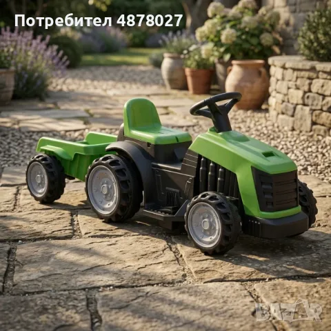 Детски акумулаторен трактор с ремарке 6V – Зелен, 25W мотор, до 30 кг, за деца 3+ години, снимка 2 - Коли, камиони, мотори, писти - 55400572