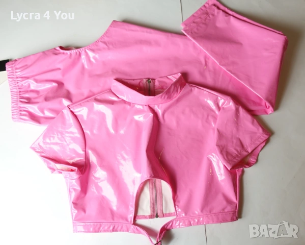 iEFiEL M комплект от две части лачен клин с отвор и къса блузка в розов цвят, снимка 6 - Комплекти - 54210148