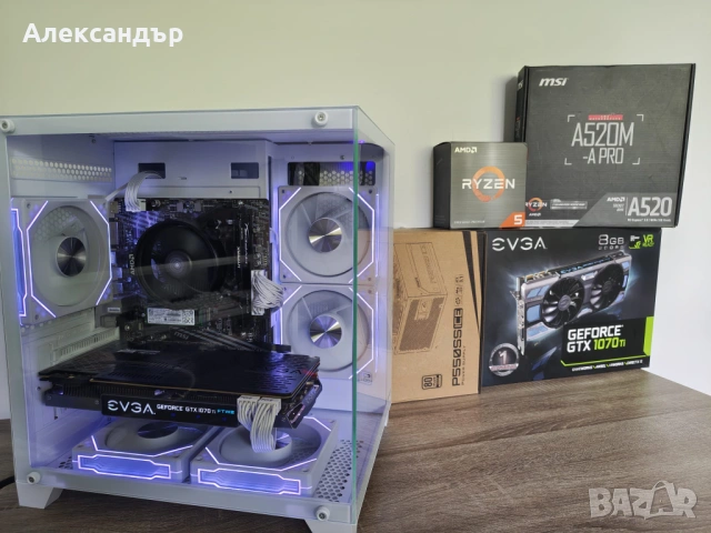 Геймърски компютър Ryzen 5 5500 / GTX 1070 Ti / 8GB RAM / SSD + HDD (Нови части!)