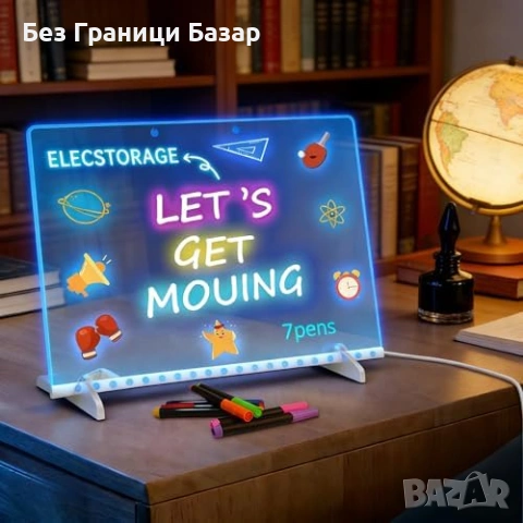 Нова LED дъска за писане с 3 светлинни ефекта за съобщения рисуване кафе офис детска стая, снимка 4 - Други - 54571995