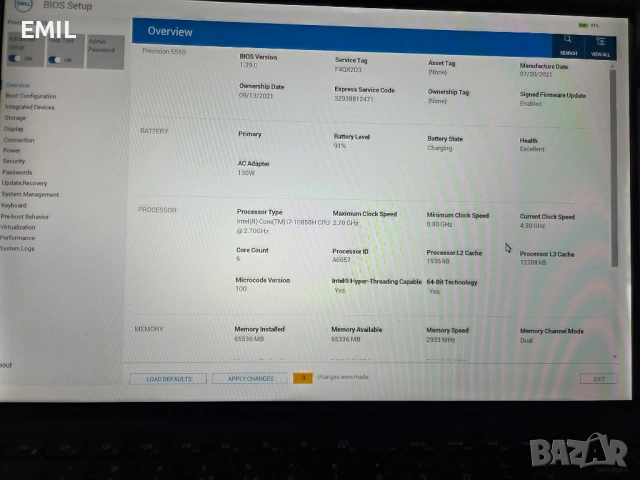 Продавам лаптоп Dell 5550 -Precision, снимка 4 - Лаптопи за работа - 54276515