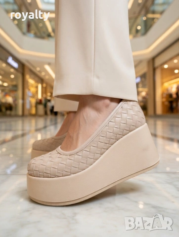 Обувки на платформа - бежова кожа, снимка 4 - Дамски ежедневни обувки - 54120398