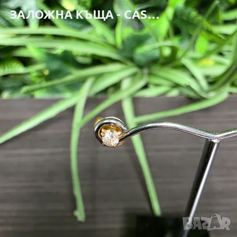 Златна обеца 14K с прозрачен камък – 0.25 г, снимка 2 - Обеци - 55430744