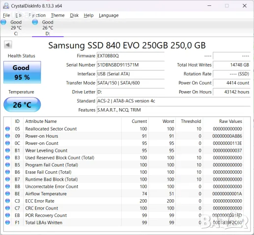 Samsung 840 EVO 256GB SATA SSD, снимка 4 - Твърди дискове - 55407555