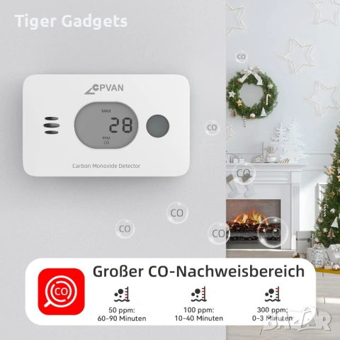 CPVAN Wireless 3-in-1 Carbon Monoxide Detector – CO детектор с температура и влажност, снимка 3 - Друга електроника - 54527058