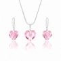 Комплект бижута Swarovski розово колие и висящи обеци сърце, снимка 2