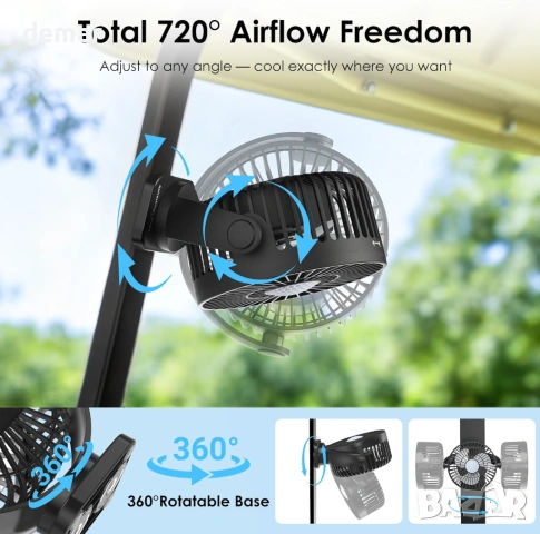 Магнитен вентилатор Minthouz 12000mAh, скорости, LED фенер, таймер, снимка 7 - Вентилатори - 54064662