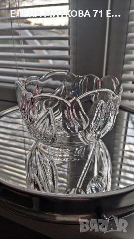 *Walther glas* Германия купичка от кристално стъкло с релефни лалета, снимка 4 - Чинии - 54188917