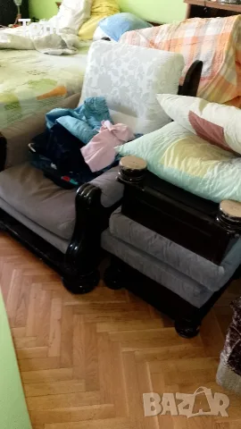 холна гарнитура от масив с две табуретки и фотьойл състояние уникат масивно дърво няма една дупка!!, снимка 4 - Дивани и мека мебел - 55556931