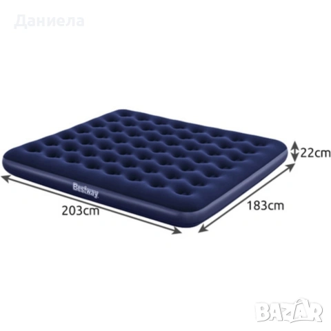 Надуваем двоен матрак 203x183x22 см – До 300 кг, кадифена повърхност, за дома и къмпинг, снимка 12 - Други стоки за дома - 55063833