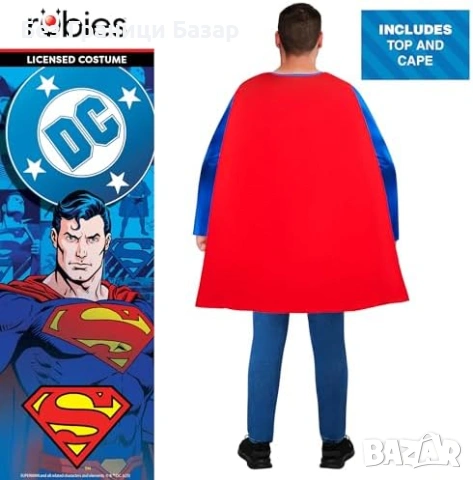 Нов Superman DC Comics костюм за възрастни M-L с пелерина за Хелоуин карнавал маскарад, снимка 2 - Други - 54505471