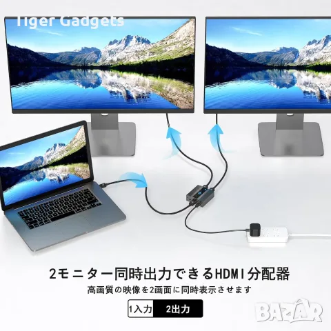 HDMI сплитер 1 към 2, HDMI 2.1, 8K@60Hz, HDCP 2.3, EDID, за 2 монитора, снимка 3 - Кабели и адаптери - 55587984