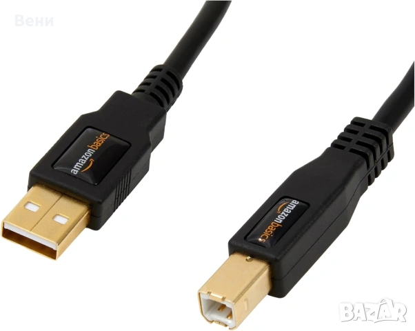 Кабел Amazon Basics USB A към B мъжки USB 2.0, позлатен, 4,8 м за принтер, снимка 3 - Принтери, копири, скенери - 54670781