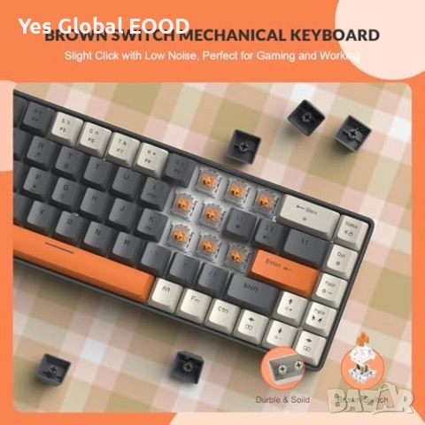 Механична клавиатура Yindiao T8 RGB 60% Brown, снимка 4 - Клавиатури и мишки - 54439938