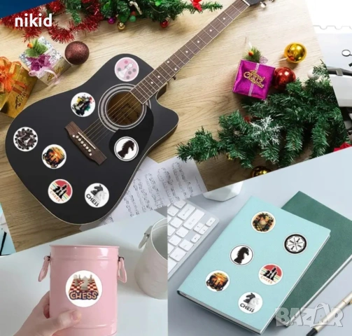 100 бр Шах Мат Шахматни фигурки малки самозалепващи лепенки стикери за ръчна изработка за подарък, снимка 3 - Други - 53979060