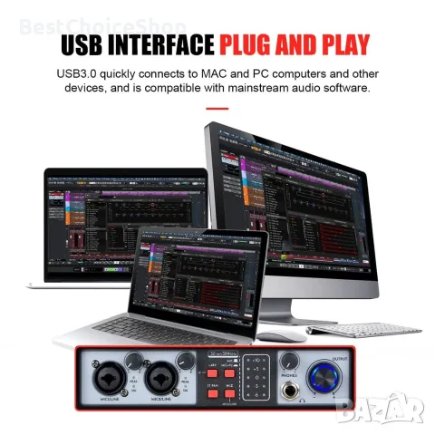 USB аудио интерфейс 2-in-2-out 32-bit/384kHz DSP 48V, домашно студио – NMX02, снимка 8 - Ресийвъри, усилватели, смесителни пултове - 55497244
