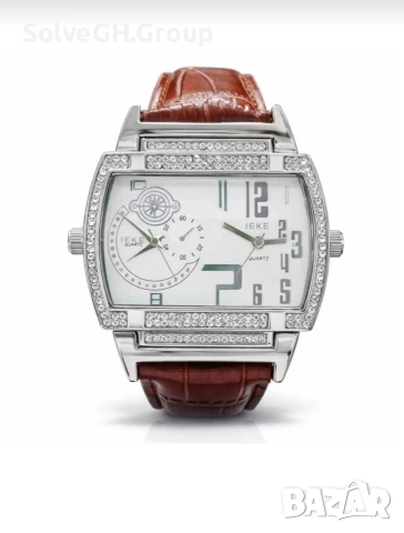 Мъжки Часовник IEKE Dual Time • Двойно Време • Кристали • 2 ЦВЯТА КАИШКИ, снимка 2 - Мъжки - 54814018