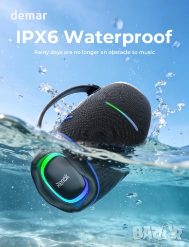 Преносим Bluetooth колонка Rienok 100w с LED RGB осветление, водоустойчива (IPX6), 30h, снимка 6 - Тонколони - 54879969