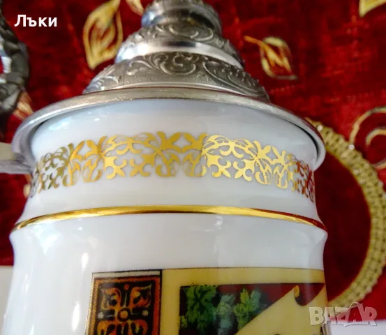 Порцеланова халба с калаен капак,пивоварна Binding. , снимка 3 - Антикварни и старинни предмети - 55436699
