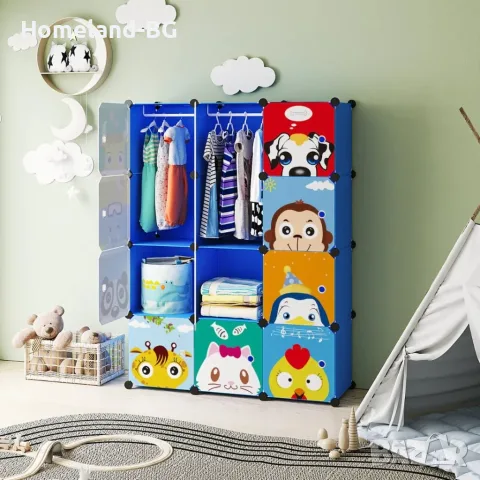 ПРОМО!! Детски модулен гардероб с 12 отделения, Розов/Син, 145x110x37 см, снимка 3 - Мебели за детската стая - 55506730