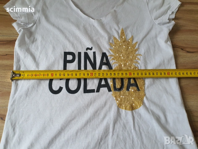 Vero Moda бяла тениска “Piña Colada” с пайети размер S, снимка 10 - Тениски - 54670281