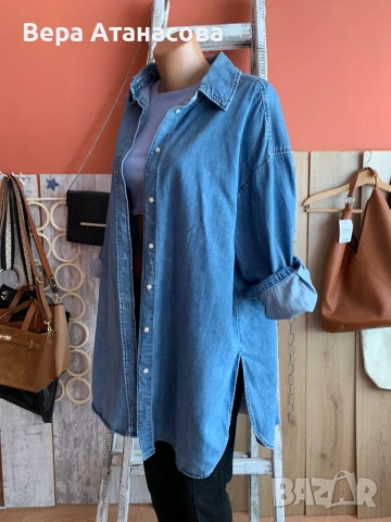 💙🩵💙 Дълга, дънкова риза Oversized fit👠 H&M, снимка 2 - Ризи - 54392205