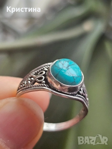 Сребърен пръстен с Тюркоаз, снимка 2 - Пръстени - 54015849