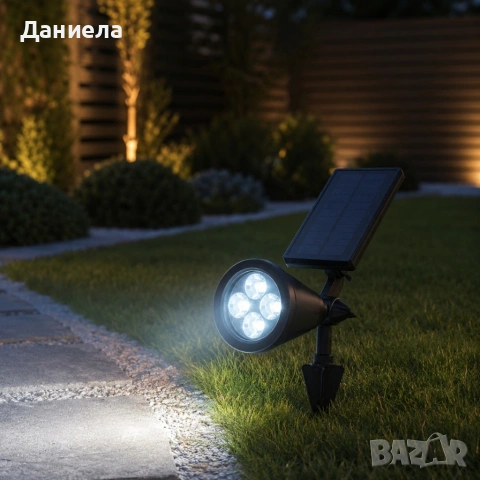 Соларен LED прожектор за градина 4 LED – Водоустойчив, снимка 3 - Лед осветление - 54874337