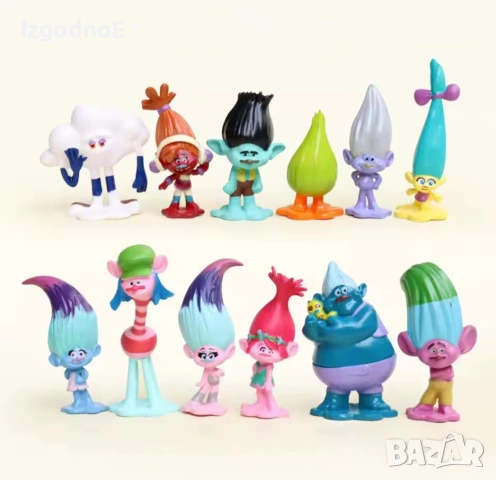 12 бр комплект фигурки Тролчетата Trolls подходящи и за торта, снимка 4 - Фигурки - 54429320