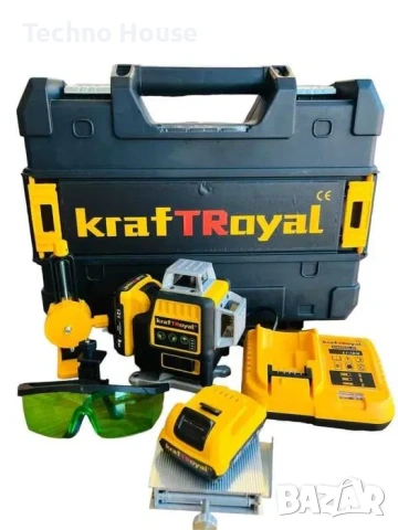 Строителен лазер KraftRoyal Жълт с 360° въртене, 16 зелени линии