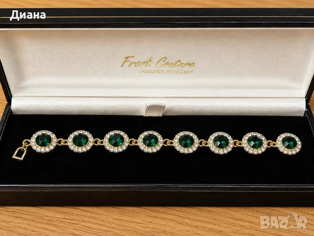 Елегантна гривна Swarovski Crystal Frost Couture Lady Kate, 925 Silver, нова, изумруденозелен цвят
