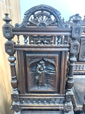 Антикварни Бретонски резбовани столове, над 100 годишни, снимка 8 - Антикварни и старинни предмети - 54139960