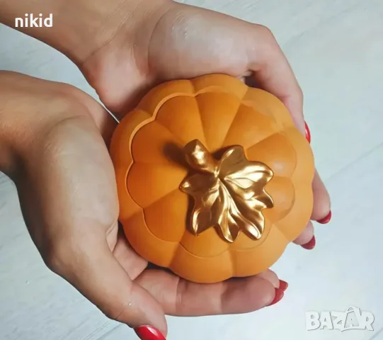 3D Грамадна тиква и капак с листо силиконов молд форма фондан гипс шоколад кашпа саксия кутия смола , снимка 4 - Форми - 42636452