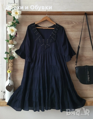 Черна разкроена рокля памучна материя с подплата , снимка 4 - Рокли - 54091892